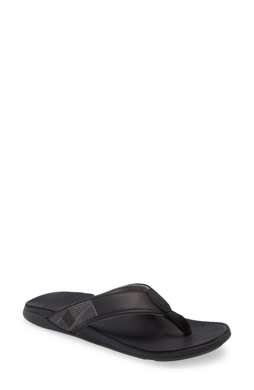 Olukai Tuahine Waterproof Flip Flop In Black/black