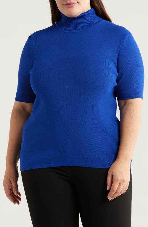 Anne Klein Short Sleeve Turtleneck Sweater In Vibrant Cobalt