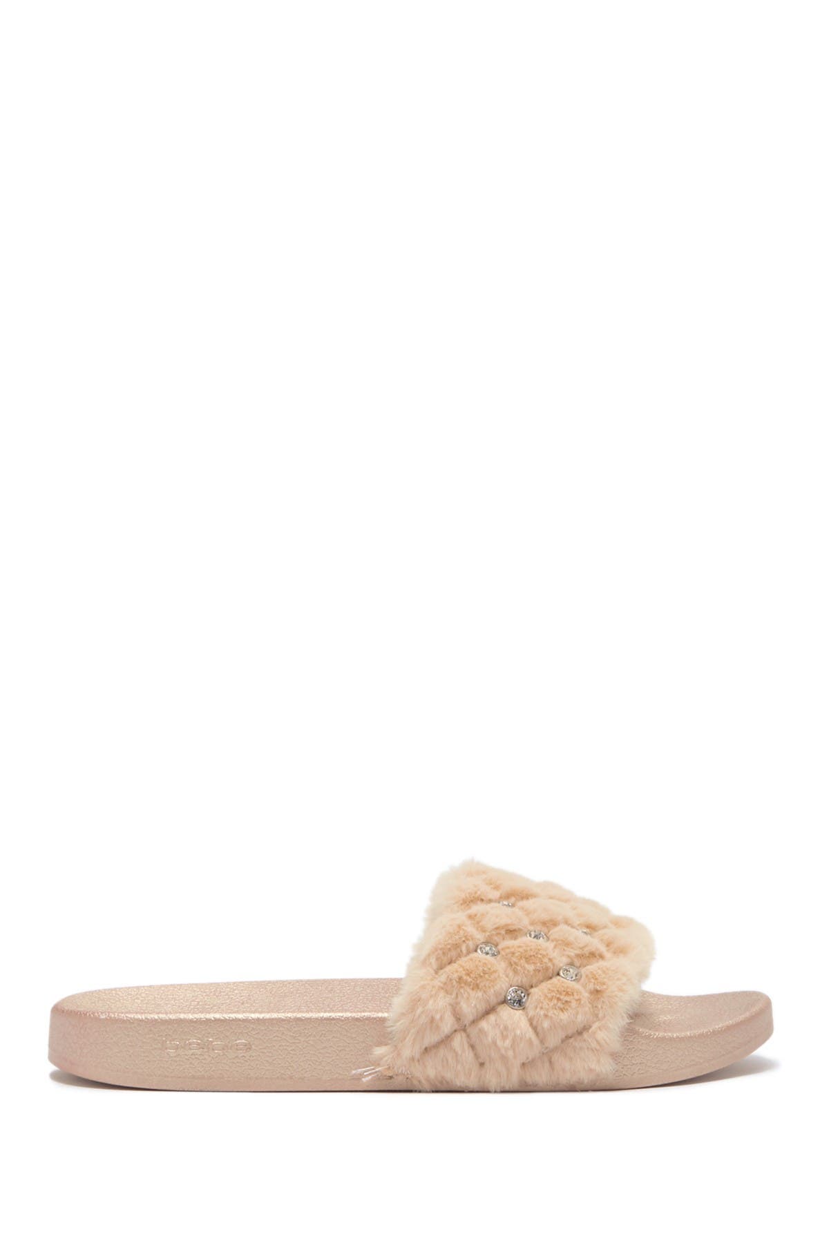 Bebe Faryn Embellished Faux Fur Slide Sandal In Gold1