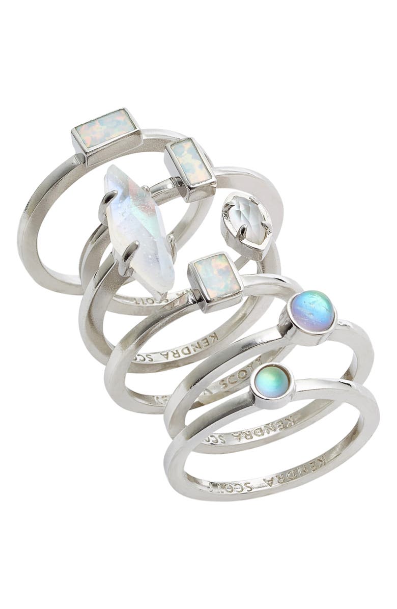 KENDRA SCOTT Phoebe Set of Six Stacking Rings, Main, color, SILVER ESCAPE MIX