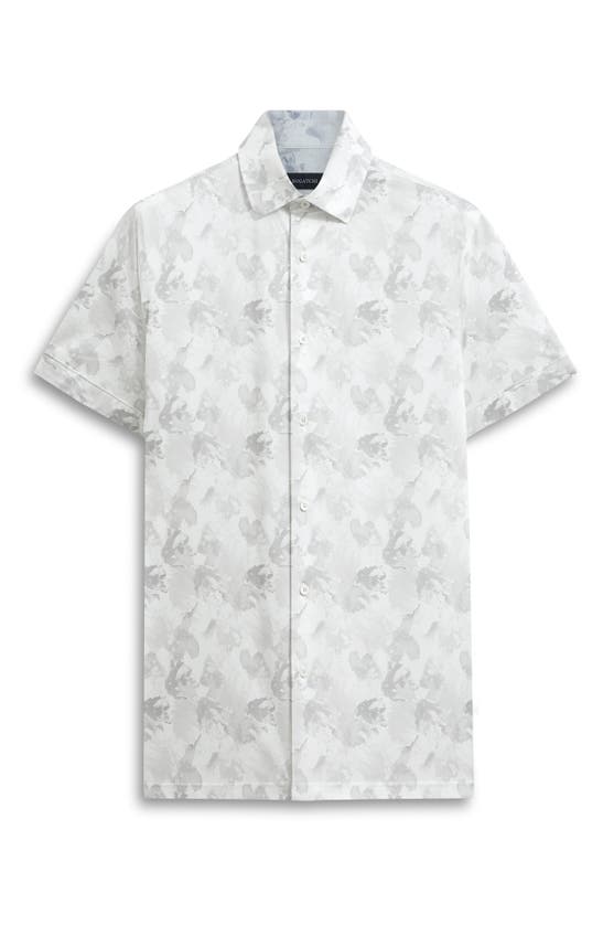 Shop Bugatchi Milo Ooohcotton® Floral Short Sleeve Button-up Shirt In Platinum