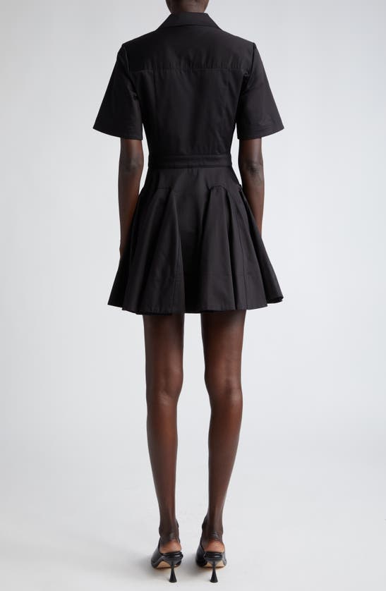 Shop Jason Wu Collection Short Sleeve Stretch Cotton Fit & Flare Shirtdress In Black