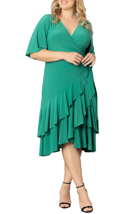 Plus Size Chloe Ruffled Crepe High-Low Wrap Dress