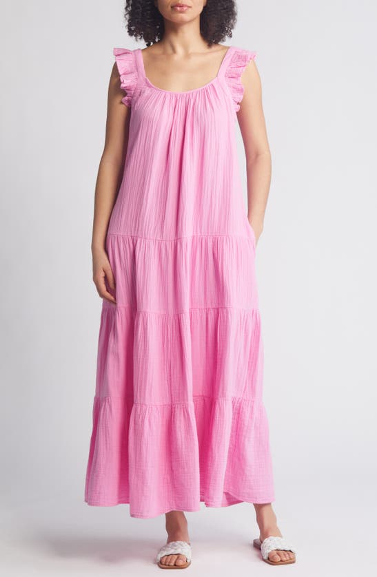Shop Caslon Ruffle Tiered Cotton Maxi Dress In Pink Crayon