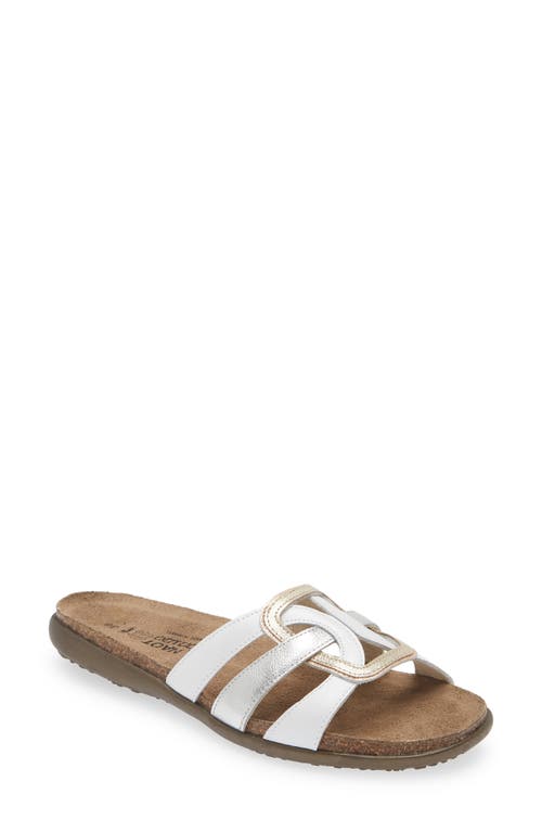 Shop Naot Liv Slide Sandal In White/silver/gold