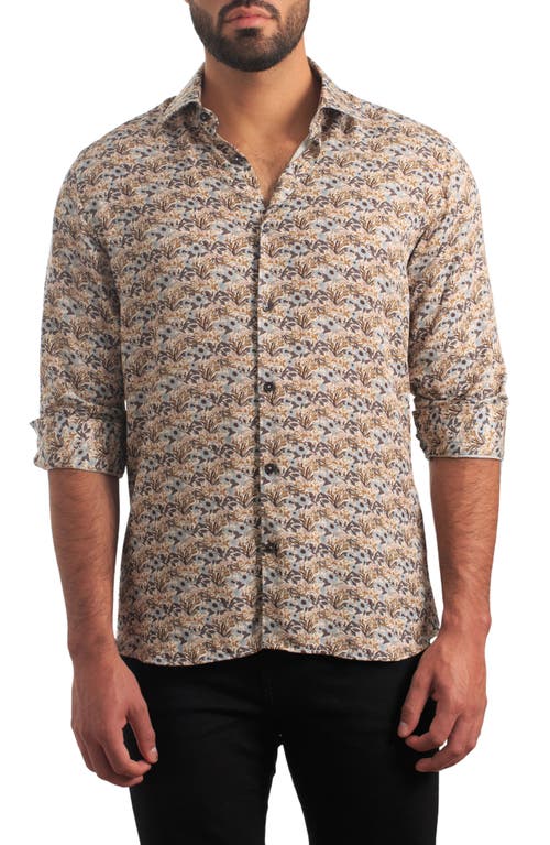 Jared Lang Trim Fit Floral Cotton Button-Up Shirt Cream at Nordstrom,