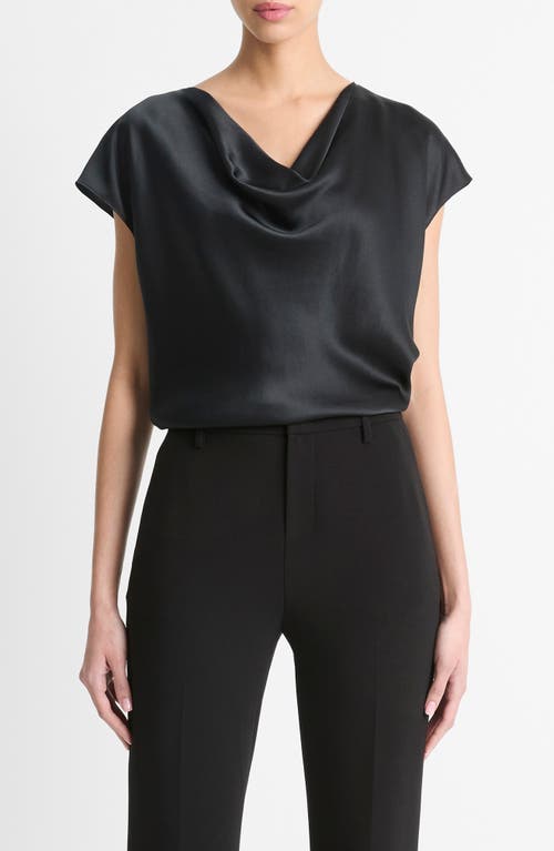 Vince Cowl Neck Silk Blouse In Black
