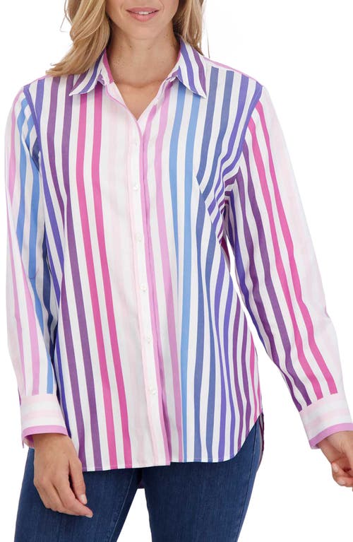 Foxcroft Stripe Boyfriend Button-Up Shirt in Multi at Nordstrom, Size Small