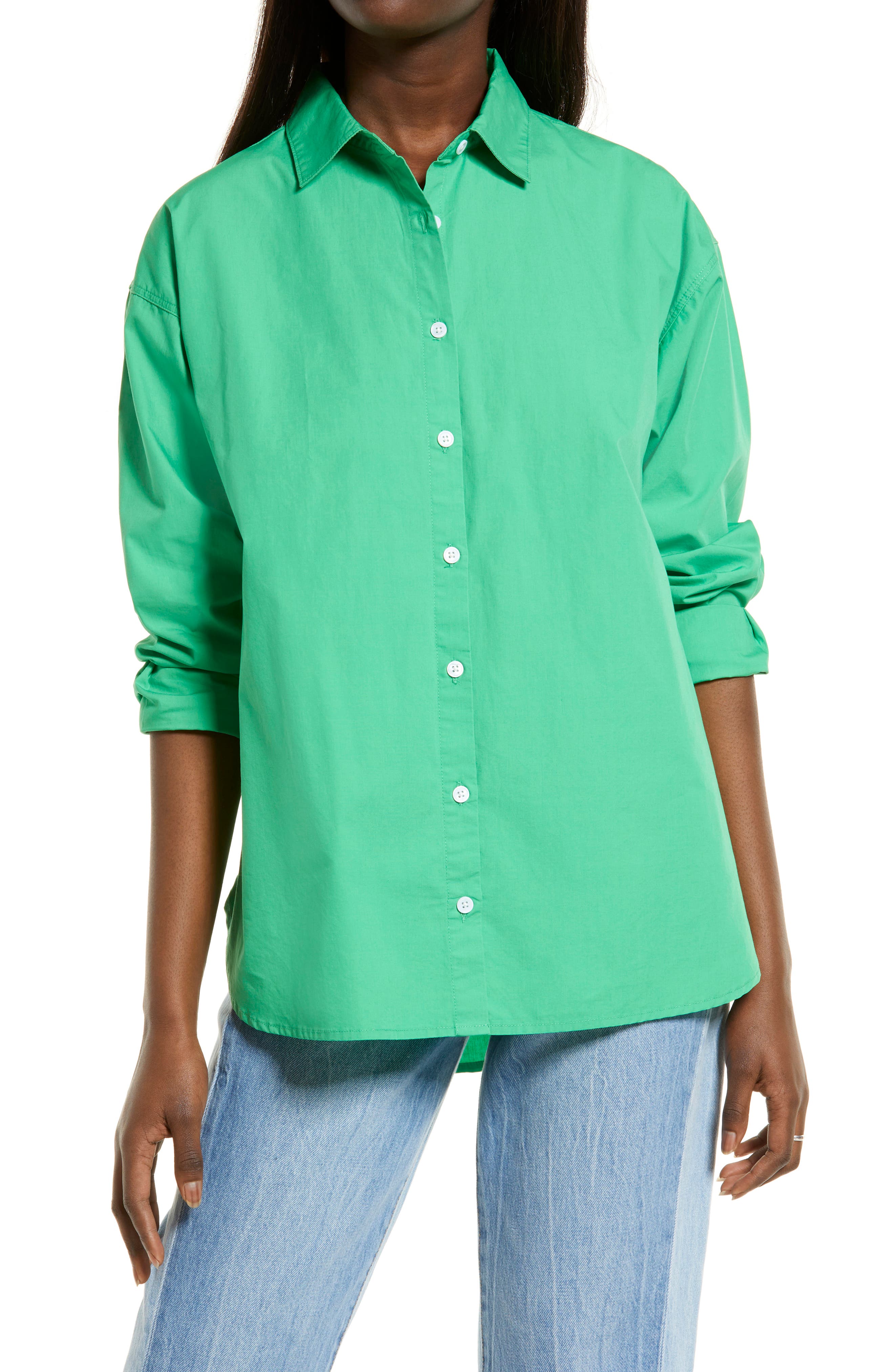 women's green button up shirt