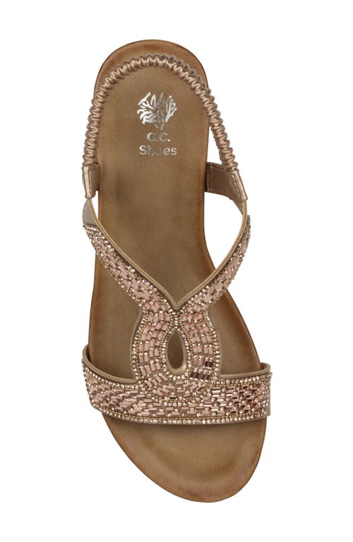 Good Choice New York Celestia Embellished Ankle Strap Wedge Sandal In Rose Gold