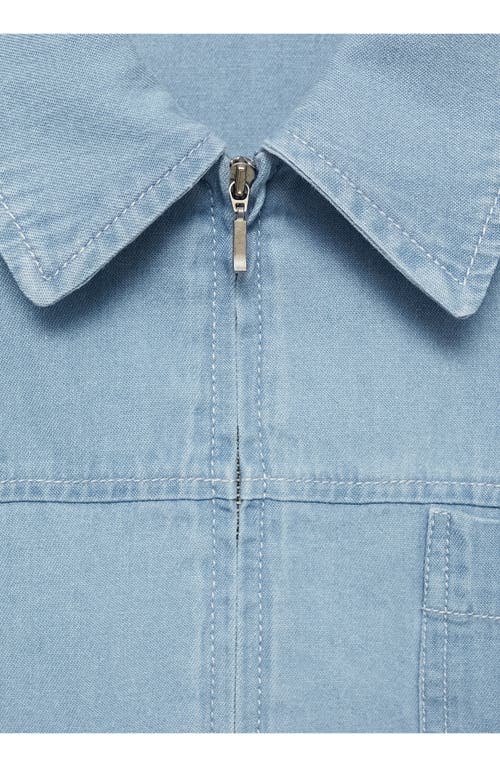 MANGO MANGO POCKET ZIP FRONT CROP DENIM OVERSHIRT 