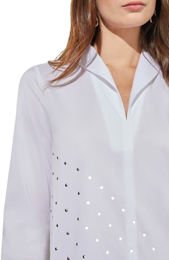 Shop Ming Wang Stud Detail Shawl Collar Cotton Blend Shirt In White