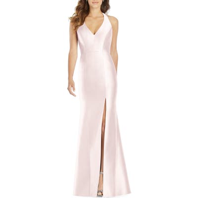 Alfred Sung Halter Neck Sateen Twill Trumpet Gown, Pink