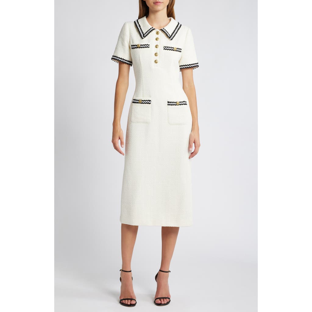 ZOE AND CLAIRE Button Front Tweed Dress in Ivory