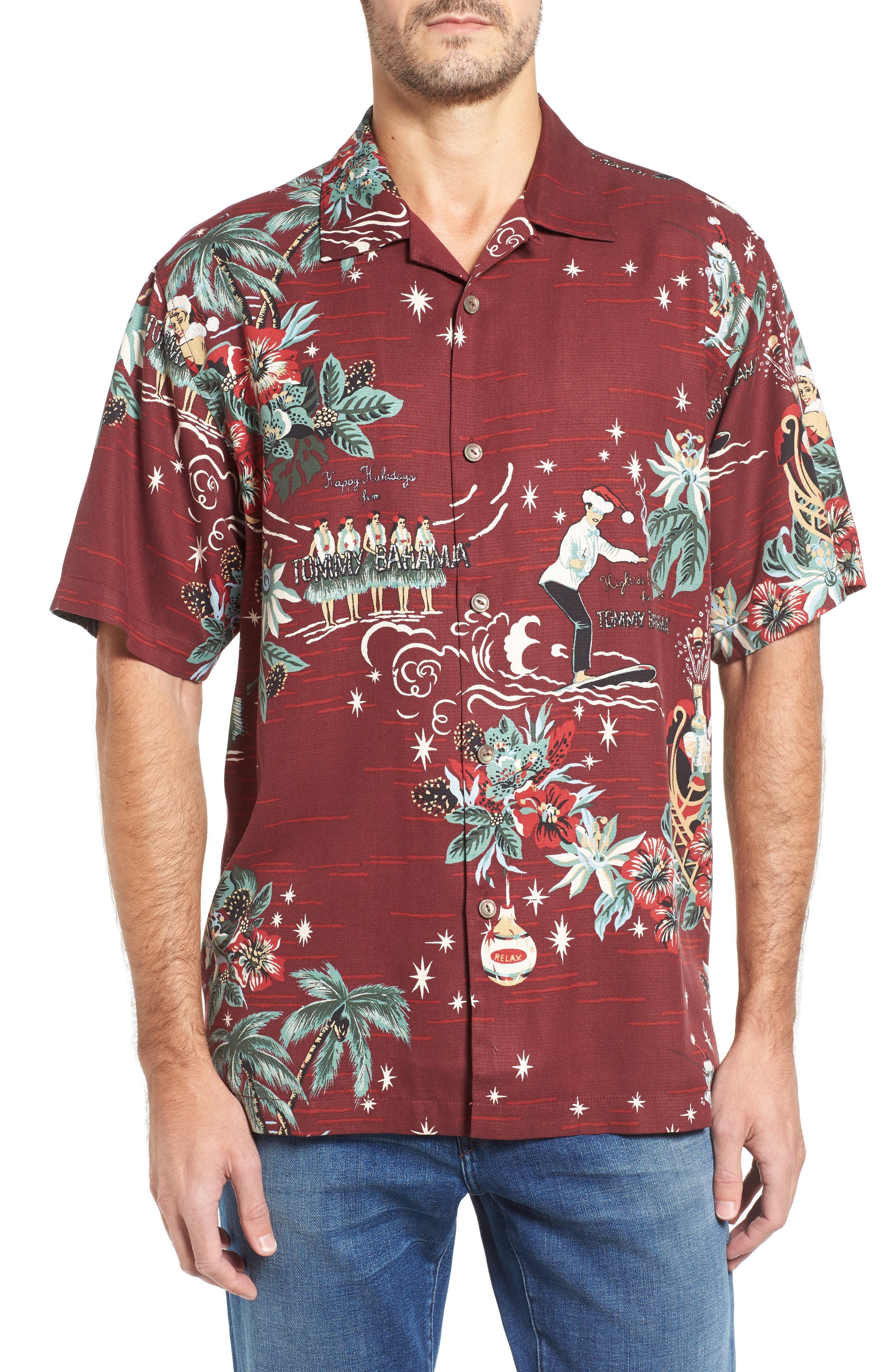 Tommy Bahama Merry Kitchmas Original Fit Print Silk Camp Shirt Nordstrom