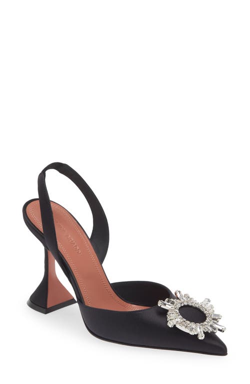 Amina Muaddi Begum Glass Pointed Toe Slingback Pump Satin Black at Nordstrom,