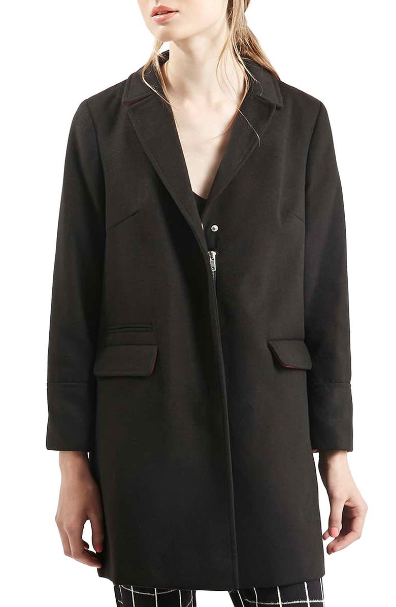 TOPSHOP 'Mia' Coat, Main, color, BLACK