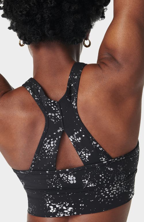 Shop Sweaty Betty Glow Metallic Sports Bra In Black Fragment Foil Print