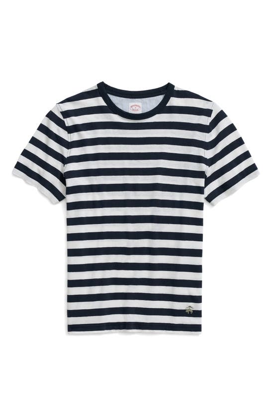 Shop Brooks Brothers Stripe Linen & Cotton T-shirt In Navy/ White