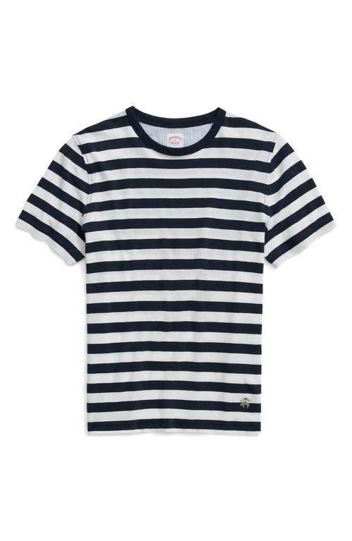 Brooks Brothers Stripe Linen & Cotton T-shirt In Navy/white