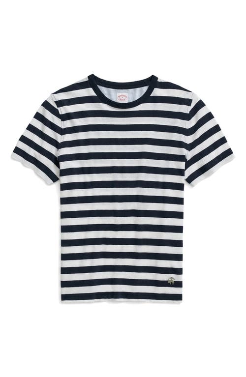 Brooks Brothers Stripe Linen & Cotton T-Shirt Navy/White at Nordstrom,