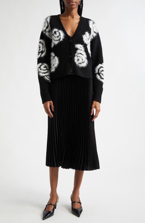 Cinq À Sept Aerin Abstract Floral Long Sleeve Sweater Dress In Black/ivory