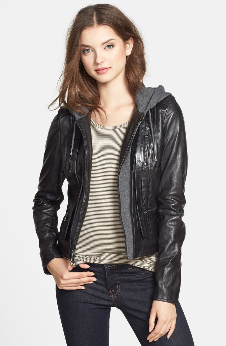 Marc New York by Andrew Marc 'Mila' Knit Hood Leather Jacket | Nordstrom