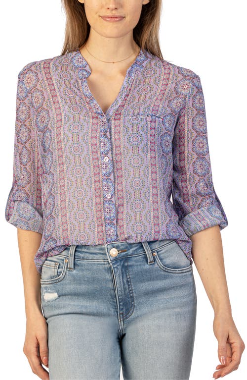 Jasmine Chiffon Button-Up Shirt in Albi Stripe-Lavender