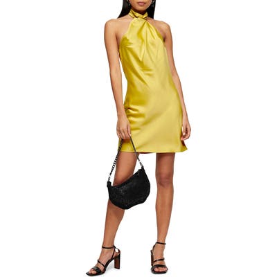 Topshop Satin Halter Minidress, US (fits like 10-12) - Yellow