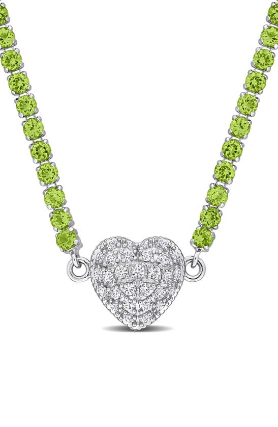 Shop Delmar Lab Created White Sapphire Heart Necklace In Green