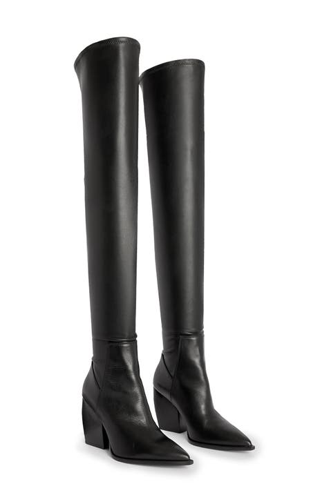 Black tight knee high boots hotsell