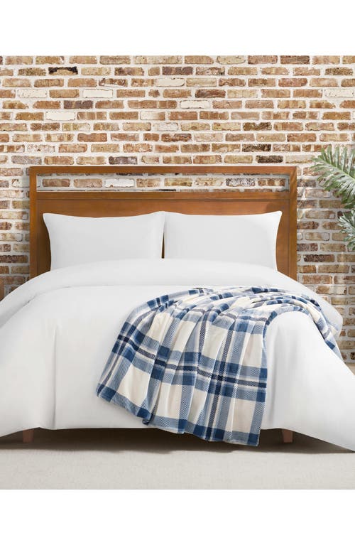 Lucky Brand Plaid Faux Shearling Throw Blanket In Ivory Blue