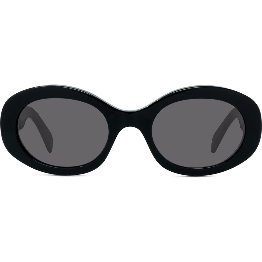 Celine Triomphe Logo Oval Acetate Sunglasses In Shiny Solid Black/smoke