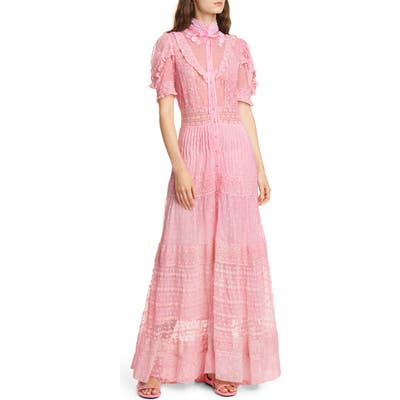 Loveshackfancy Priya Lace & Swiss Dot Maxi Dress, Pink