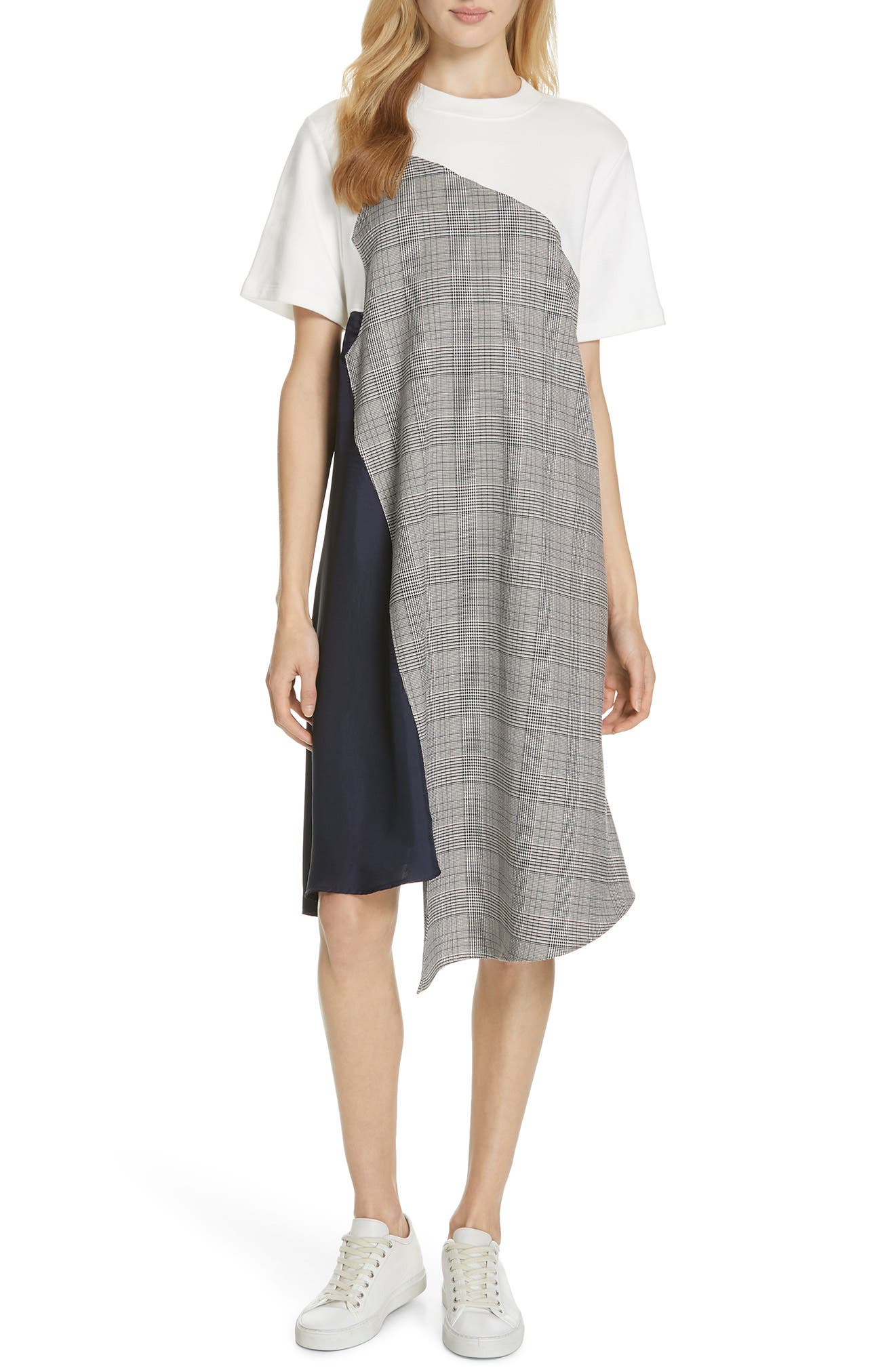 Clu Colorblock Asymmetrical Dress, White