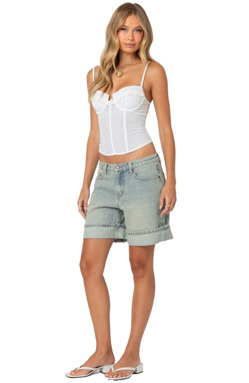Edikted Cuff Washed Denim Bermuda Shorts In Light-blue