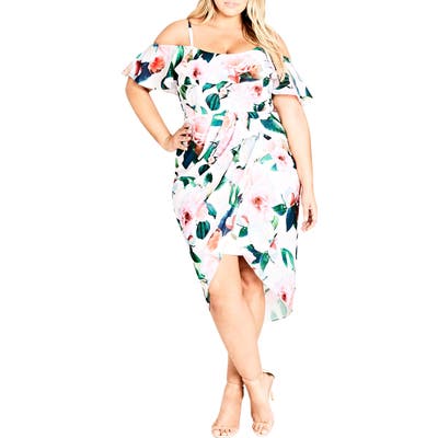 Plus Size City Chic Love Me Do Floral Cold Shoulder Dress, Pink