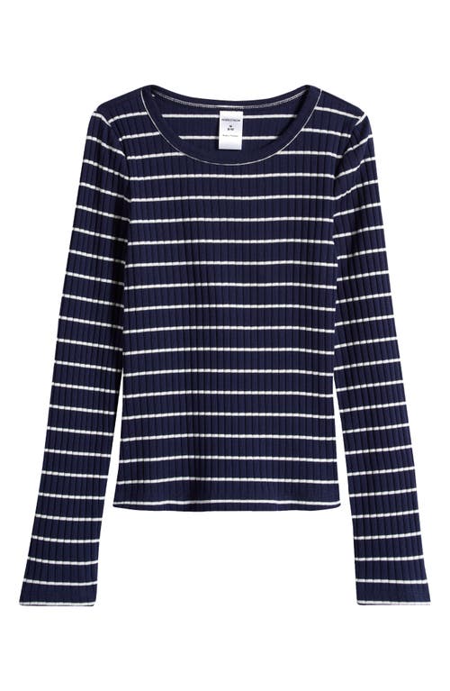 Shop Nordstrom Kids' Scoop Neck Cotton Blend Rib Top In Navy Peacoat- Ivory Tawny