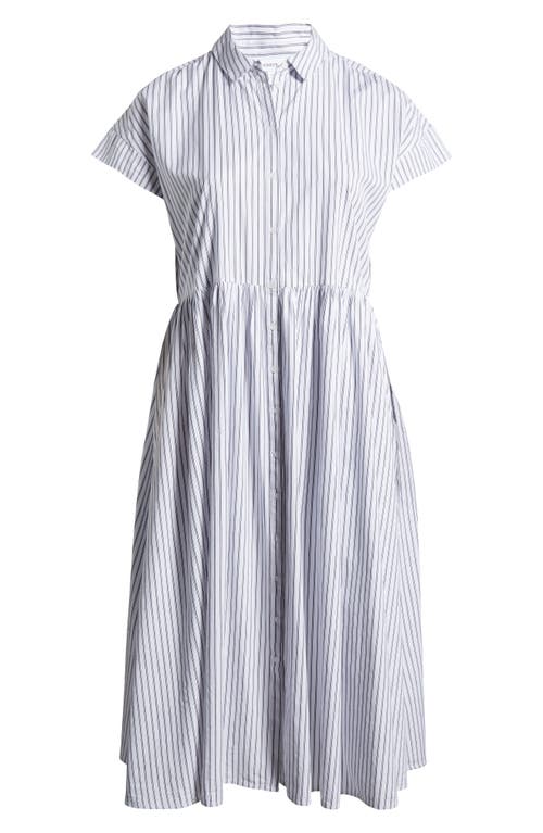 Waist Seam Shirtdress in White- Navy Blazer Jenn Stripe