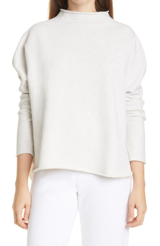 Frank Eileen Long Sleeve Funnel Neck Capelet Sweatshirt In Heather White Melange Modesens