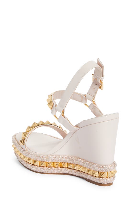 Shop Christian Louboutin Pyraclou Wedge Sandal In Leche