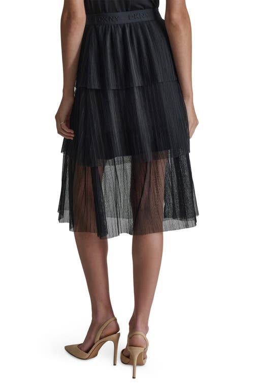 Shop Dkny Tiered Plissé Mesh Skirt In Black