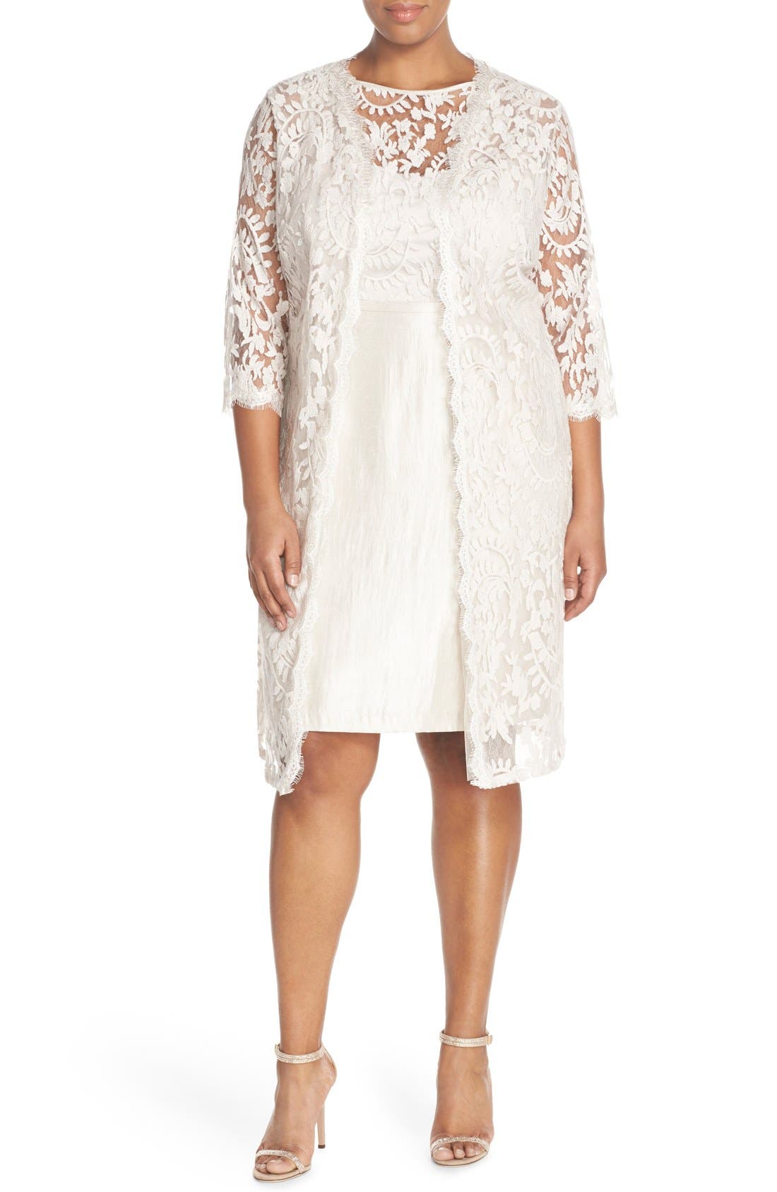 Adrianna Papell Lace Bodice Sheath Dress & Long Jacket (Plus Size