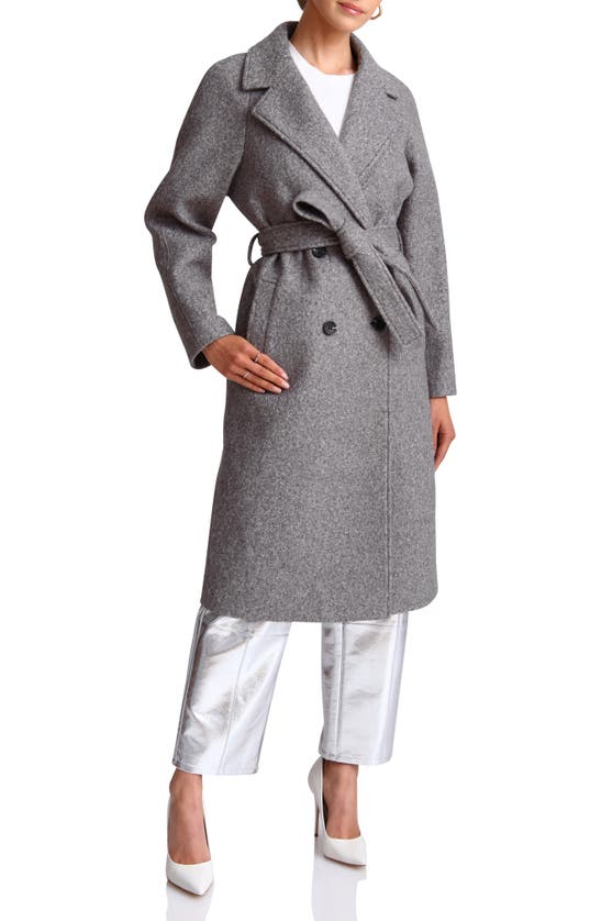 Shop Avec Les Filles Belted Longline Coat In Grey