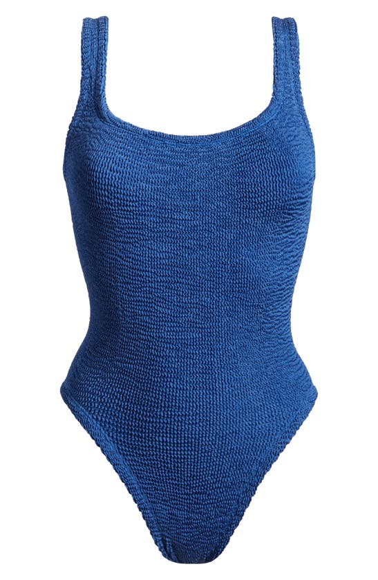 Shop Hunza G Textured Square Neck One-piece Swimsuit In Metallic Denim