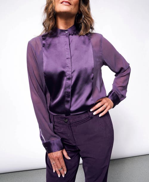 Wildfang The Empower Sheer Long Sleeve Tuxedo Button Up In Plum