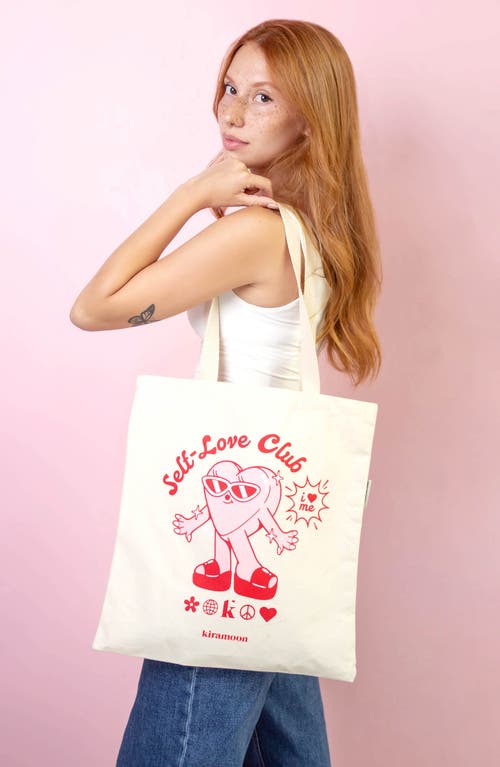 Kiramoon Self-love Club Tote In Cream/red/pink