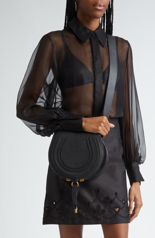 Chloé Chloe Small Marcie Grained Calfskin Saddle Bag In Black In Black