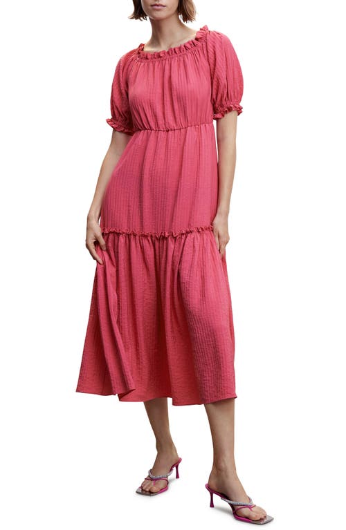 MANGO Puff Sleeve Tiered Midi Dress in Fuchsia at Nordstrom, Size 8
