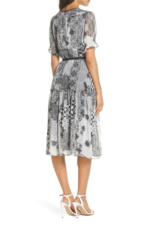 Shop Donna Ricco Mixed Print Metallic Stripe Faux Wrap Dress In Ivory/black